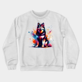 Vibrant Lapponian Herder in Splash Art Style Crewneck Sweatshirt